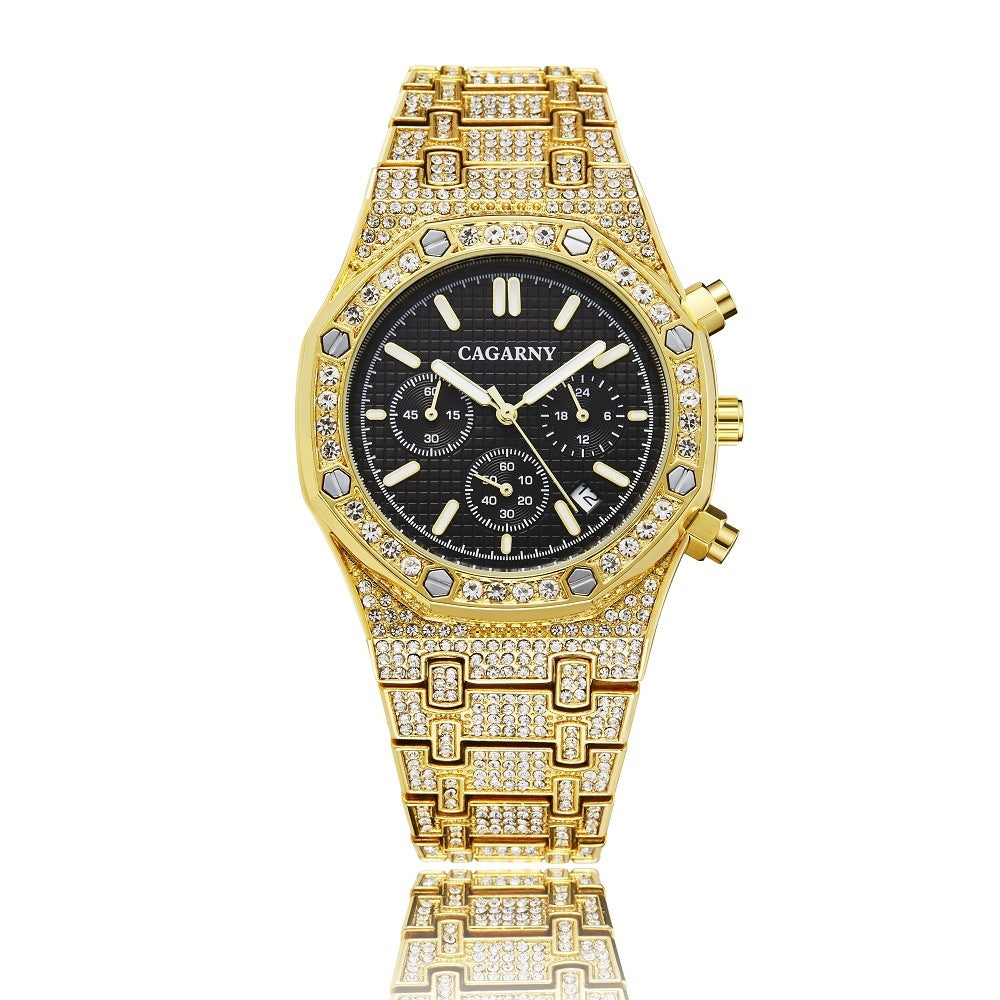 Business Men's Watch Shang Sports With Gold And Diamonds