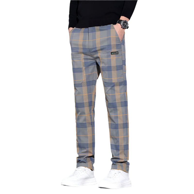 Modieuze casual broek voor heren, geruite casual broek, bijpassende kleding, polyestervezel, middelhoge taille, niet elastisch, herenbroek