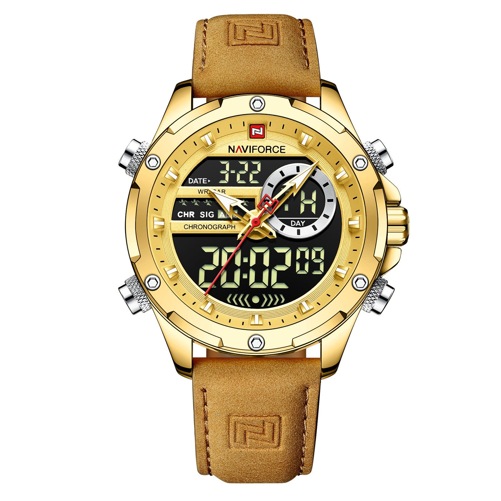 NAVIFORCE Men's Seiko Movement Quartz Watches Chronograph Casual Luminous Leather Strap Men's Quartz Wrist Watch