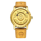 FOXBOX-Men's Magnetic Quartz Wristwatch Creative Scroll Pointer Genuine Leather Watch