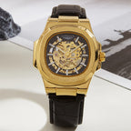Men's Automatic Mechanical Watch Luxury Skeleton Waterproof Business Stainless Steel Barrel-shaped Leather Belt Men's Waterproof Mechanical Watch