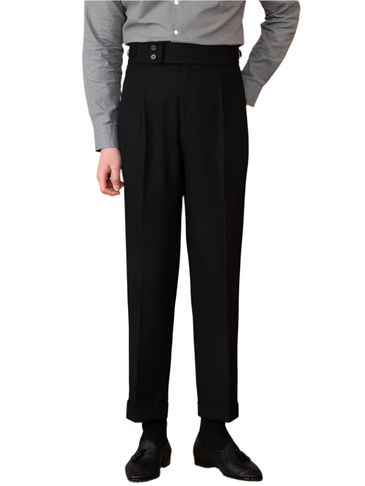 Men's Adjustable Buckle High Waist Straight Casual Suit Pants