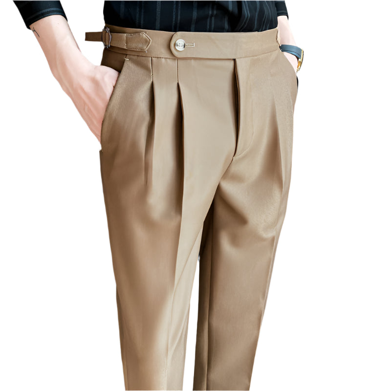 Men's Fashionable Business Casual Formal Pants Solid Color Cotton Blend Thin Draping Belt Decorative Men Casual Pants - Acquisti Online