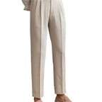 Fashion Mid-High Waist Straight Cropped British Pants Men's