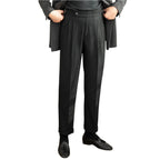 Fashion Vintage Napoli Striped High-waisted Wool Straight-leg Pants