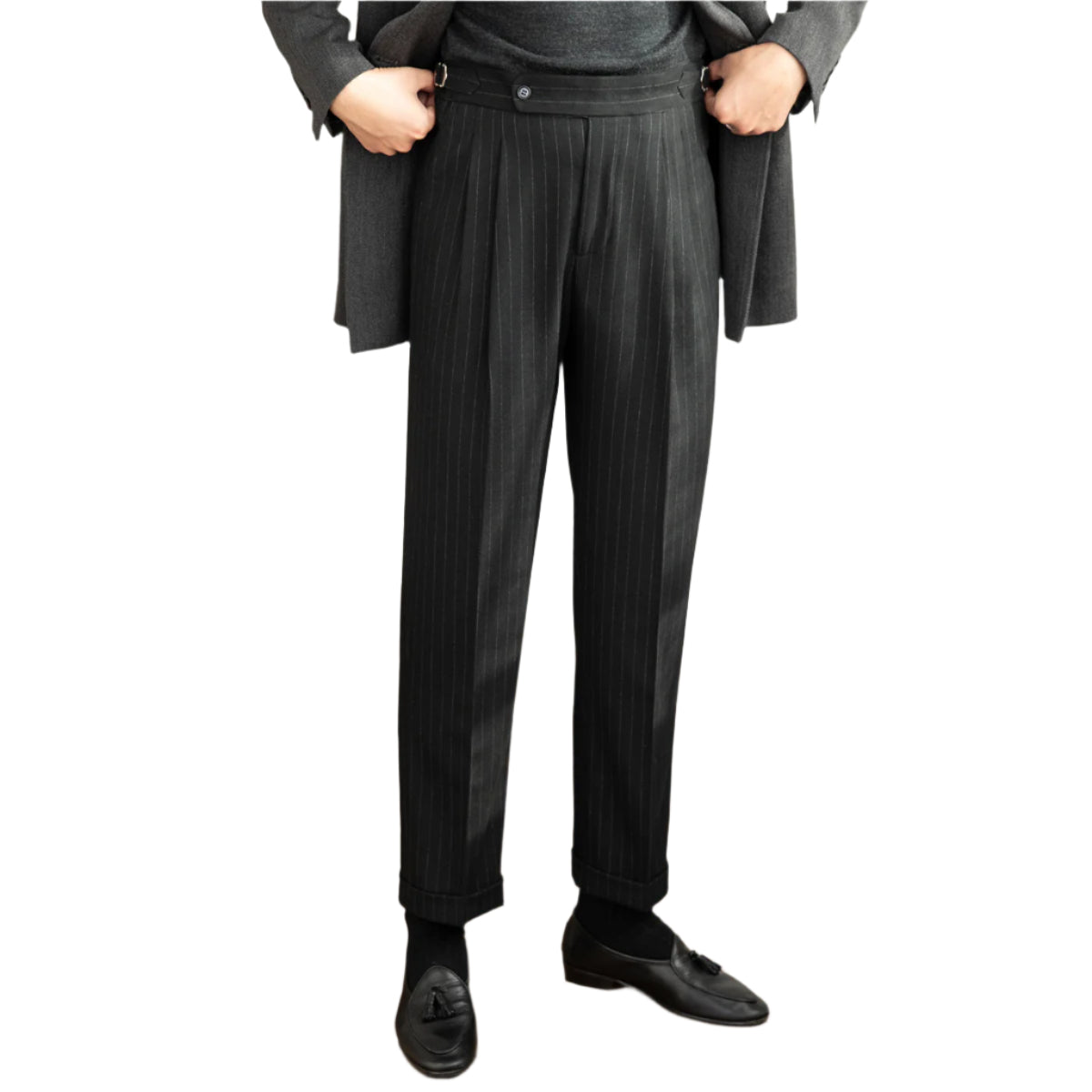 Men's Italian Long Suit Pants Retro Naples Striped High-Waisted Straight Pants Casual Versatile Striped Men's Suit Pants