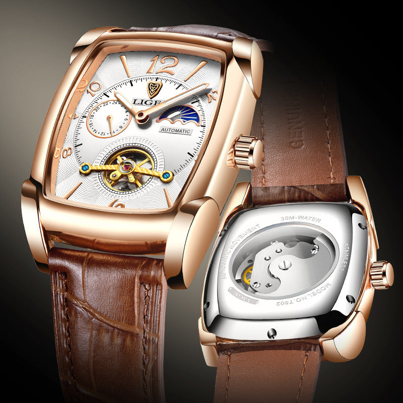 LIGE ManLuxury Automatic Leather Band Watch - Acquisti Online