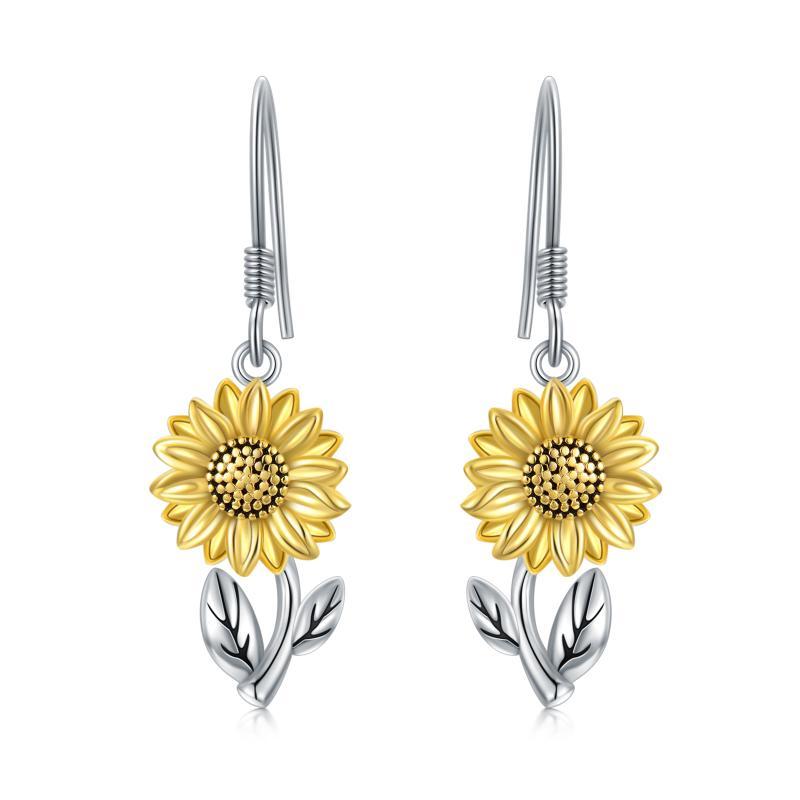 Damesoorbellen, modieus, 925 sterling zilver, gerhodineerd, zonnebloemhaakjes, hoogwaardige damesoorbellen