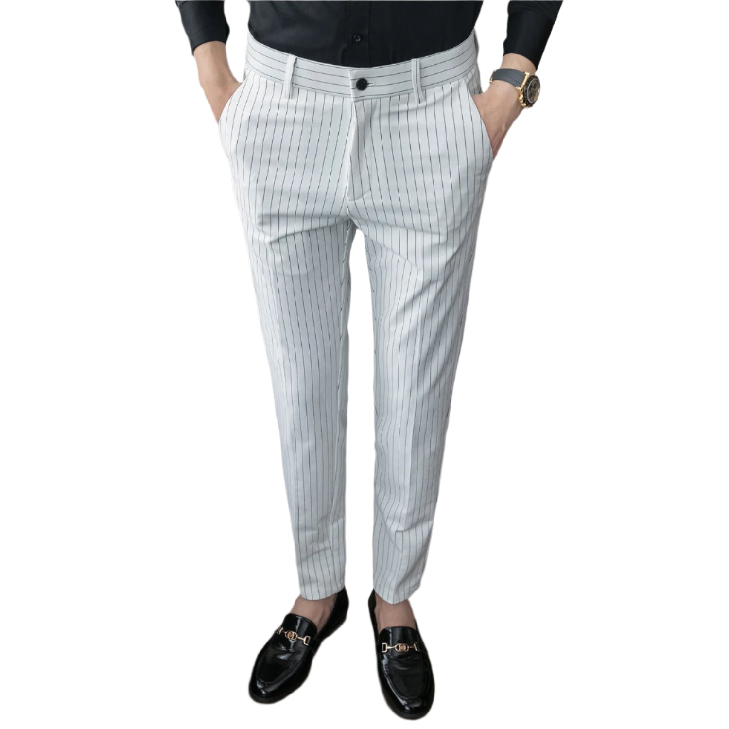 Heren modieuze zakelijke casual formele broeken gestreepte effen kleur slim fit pak zakelijke kleding heren casual formele broeken