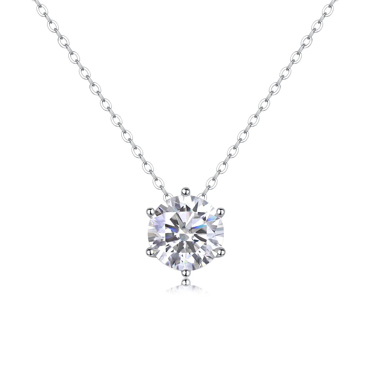 Luxe damesketting van S925 sterling zilver met moissanite diamanten hanger in ronde vorm.