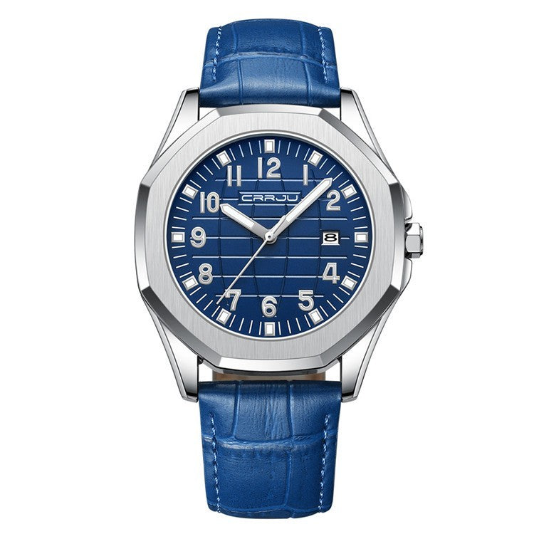 Orologio da uomo CRRJU, orologio al quarzo originale di alta marca, cinturino in pelle, impermeabile, calendario, semplice, alla moda.