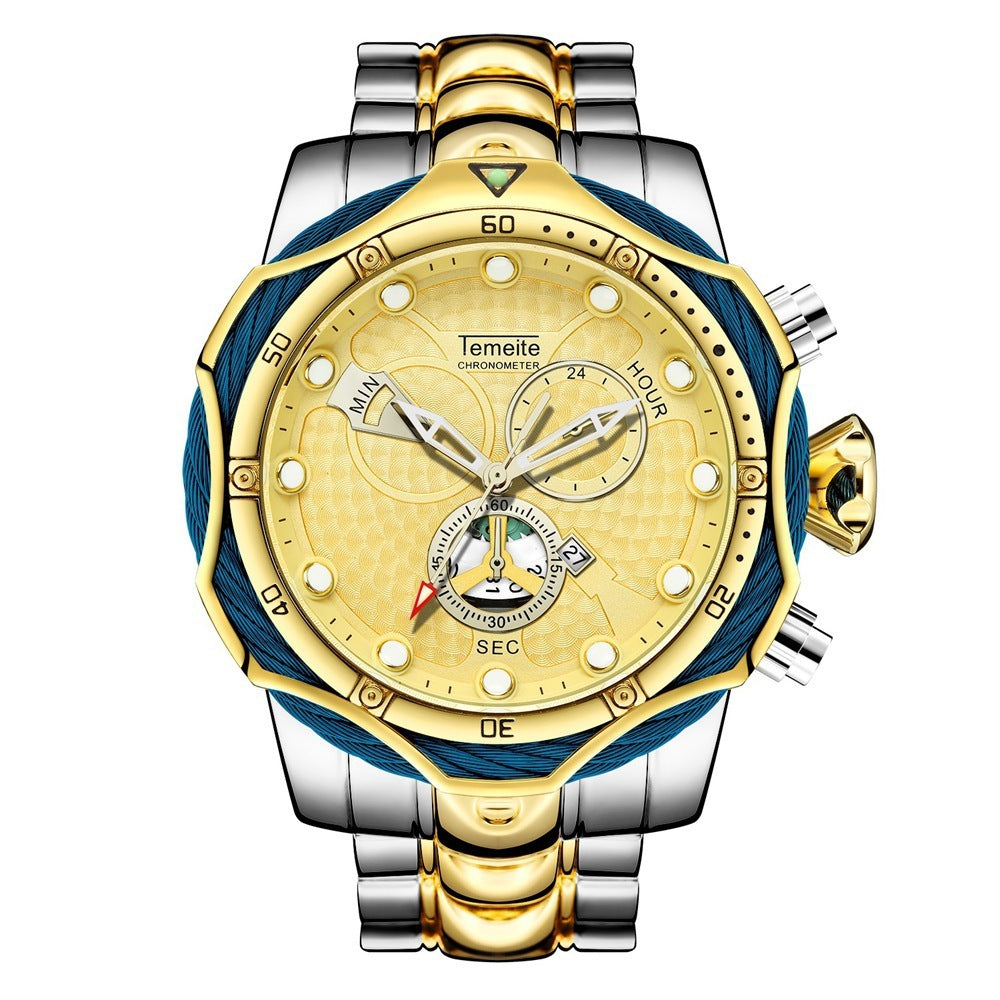 Temeite Brand Luxury Design Men's Quartz Watch Steel Band Quartz Wristwatch