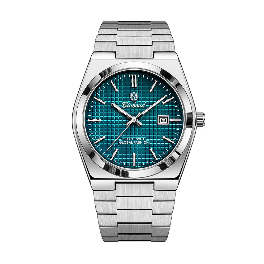 Binbond Orologio al quarzo da uomo in acciaio, luminoso, alla moda, impermeabile, alla moda.
