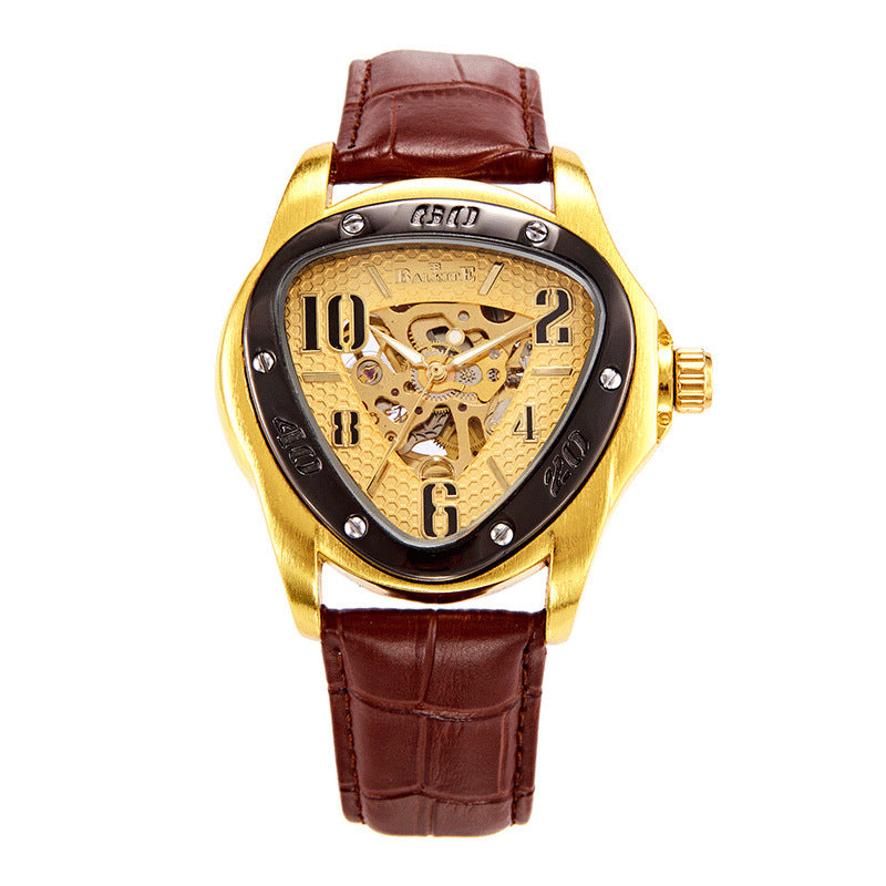 Orologio meccanico da uomo casual in stile europeo e americano con triangolo cavo