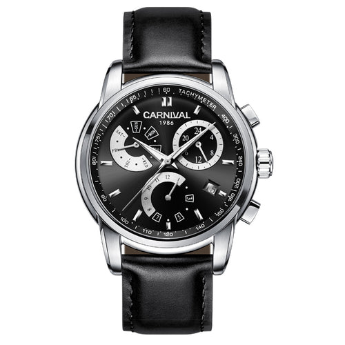 CARNIVAL Men's Automatic Mechanical Watch Leather Strap Stainless Steel Automatic Movement Men Fashion Watch
