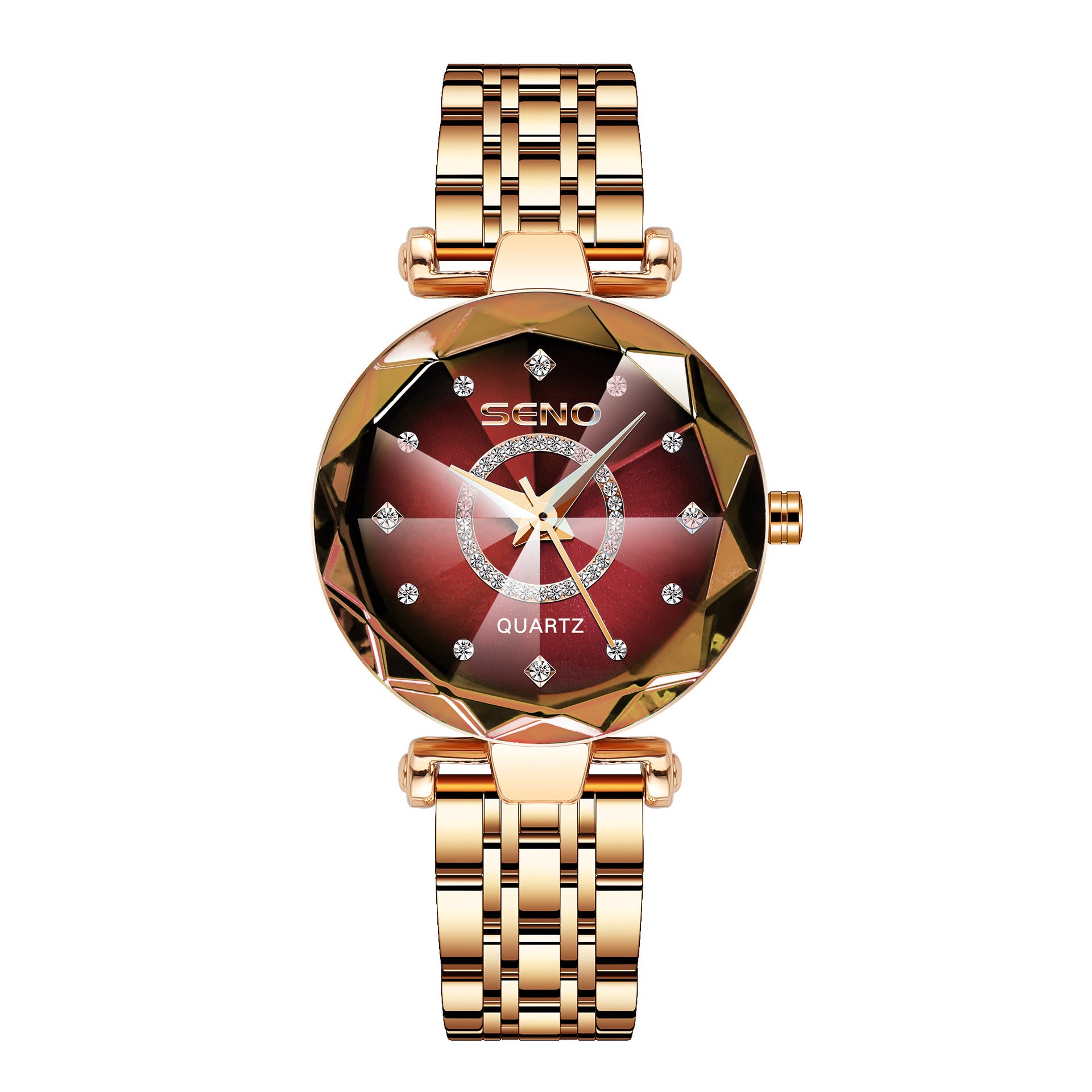 SENO S042 Dames Speciaal Kristal Quartz Horloge Roestvrijstalen Band Analoge Weergave Dames Zakelijke Handhorloges voor Dames