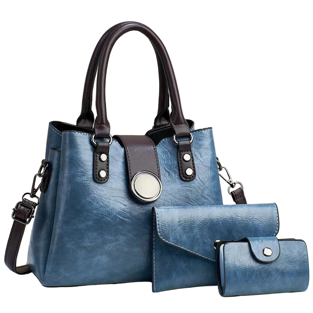 Women's Fashion Simple Large Capacity Shoulder Messenger Handbag Three-piece Set - Acquisti Online