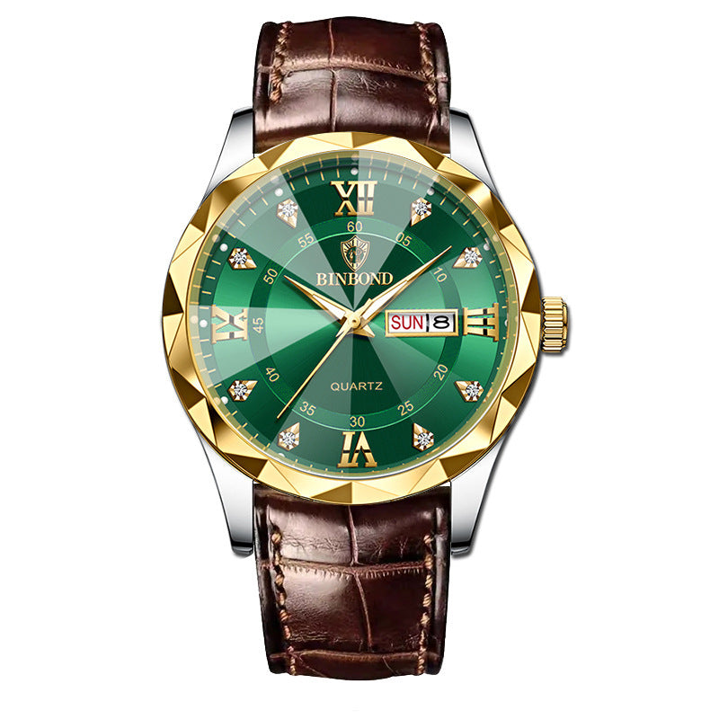 BINBOND Top Brand Luxury Fashion Men's Quartz Watch Waterproof Week Date Watch Men's Sports Watch Stainless Steel Quartz Wristwatch Genuine Leather Men's Waterproof Leisure watch
