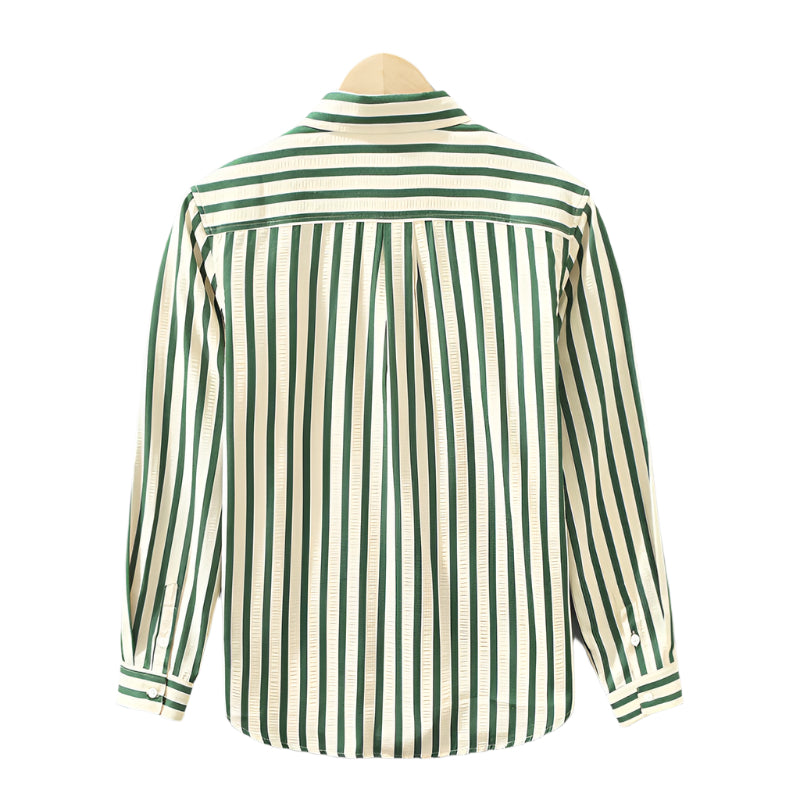 Camicia casual alla moda da uomo in fibra di poliestere tinta unita a righe verticali, a maniche lunghe, ampia, da uomo