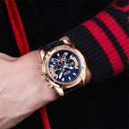 Heren quartzhorloge waterdicht multifunctionele chronograaf lichtgevend leren horloge