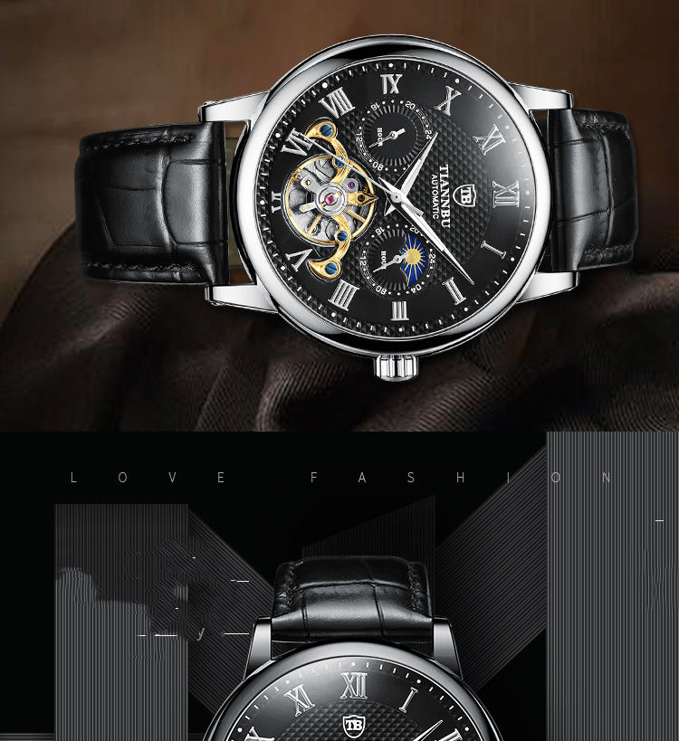 Orologio meccanico da uomo alla moda con quadrante grande in acciaio inossidabile e data luminosa