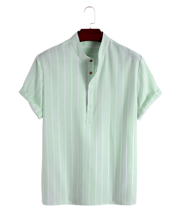 Men's Fashionable Casual Shirt Short Sleeve Striped Shirt Cotton Fabric Formal Shirts Digital Printing Men's Casual Shirt