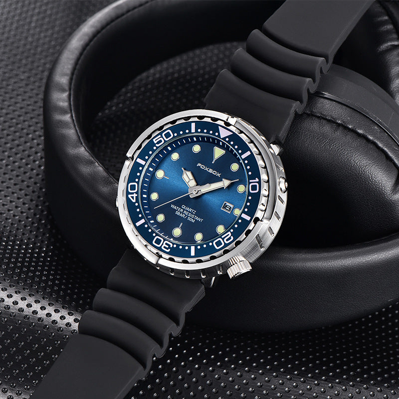 Orologio da uomo Foxbox alla moda con movimento al quarzo automatico, calendario luminoso, personalizzato, classico, a tre lancette, impermeabile
