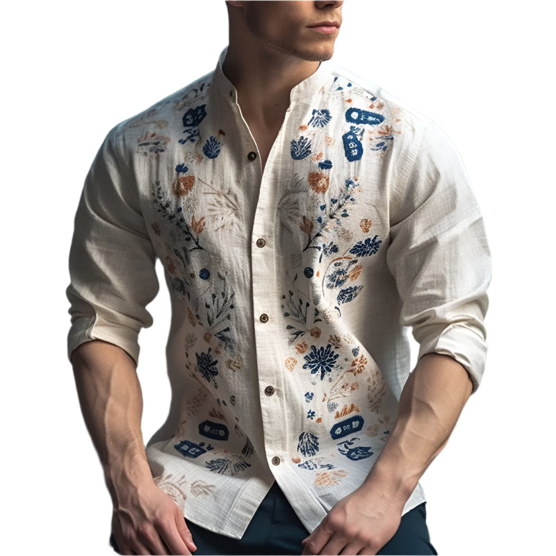 Herenoverhemd met lange mouwen en print, losjes