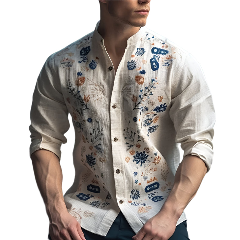 Herenoverhemd met lange mouwen en print, losjes