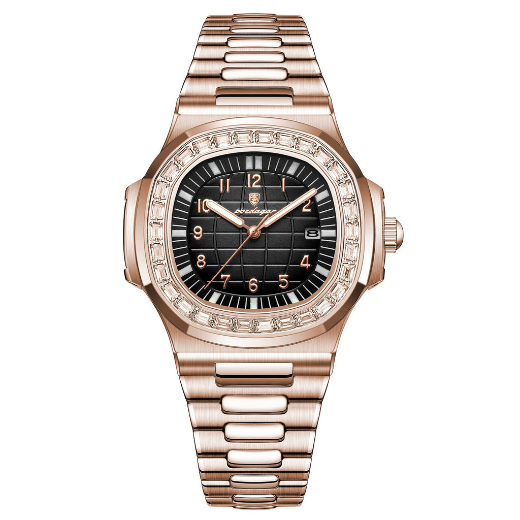 POEDAGAR Fashion Square Watch Men with Date Stainless Steel Quartz Wrist Watch High Quality Waterproof Luminous Men's Watch