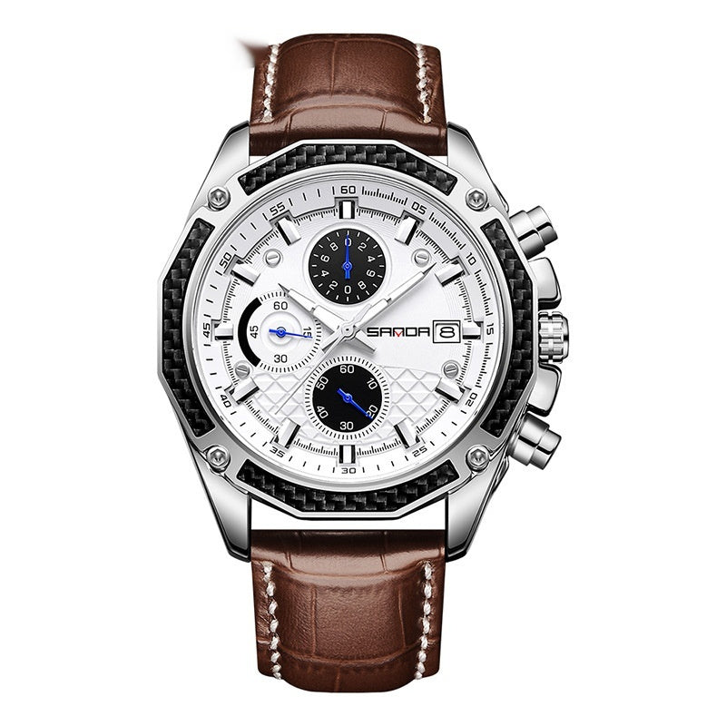 SANDA New 5301 Three-eye Six-needle Men's Quartz Watch Waterproof Calendar Night Light Business Men's Quartz Watch