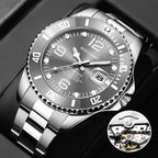 Fashion Men's Watches Stainless Steel Waterproof Quartz Wrist Watch Simulated Mechanical Movement Mineral Mirror Diver