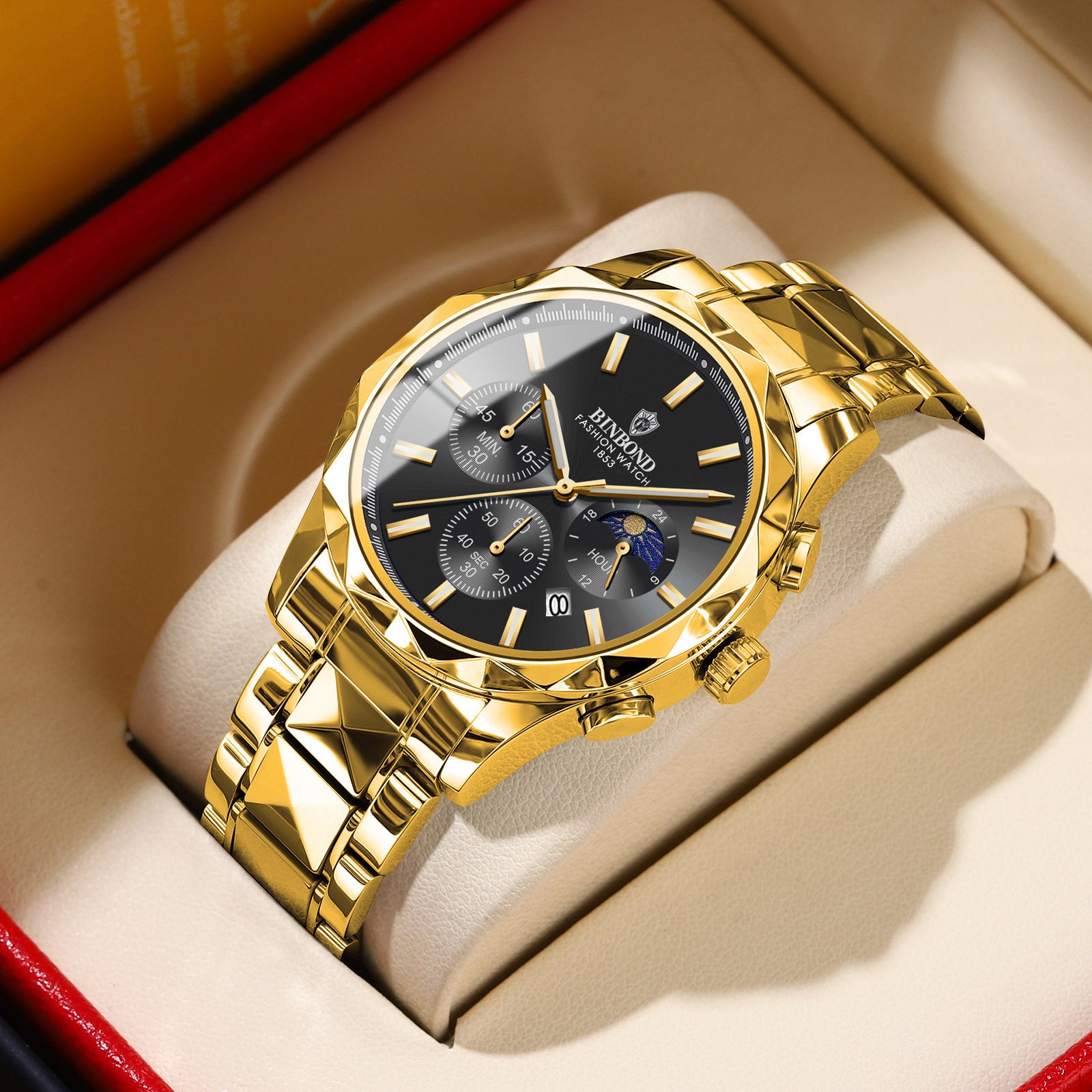 BINBOND Luxury Brand Men's Watch High Quality Waterproof Sport Chronograph Quartz Military Watch Men Clock Butterfly Clasp Men's Watch - Acquisti Online