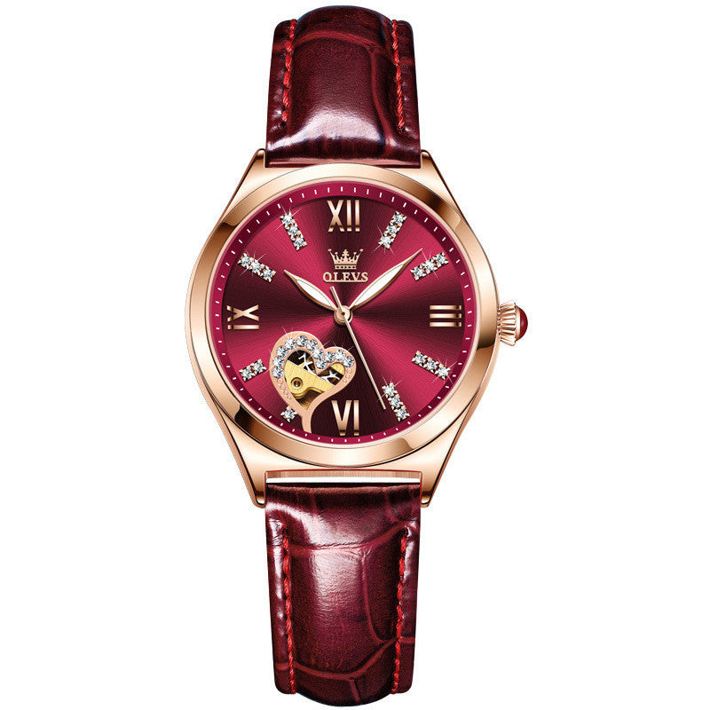 Luxury Brand OLEVS Dimond Crafted Women Wrist Watch Automatic Mechanical Watch Original Leather Band Women Watch