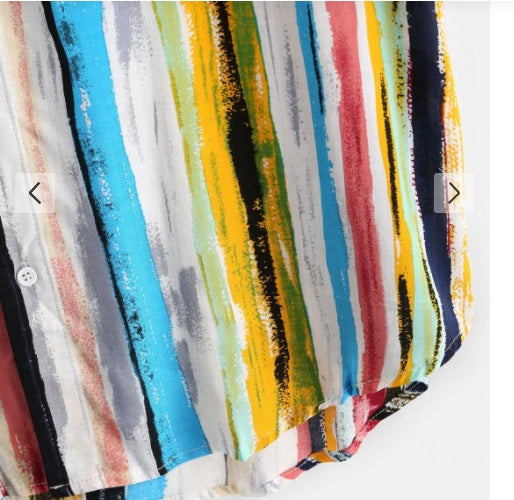 Hawaiiaans overhemd, gestreept overhemd, katoenen strandkleding, heren, korte mouwen