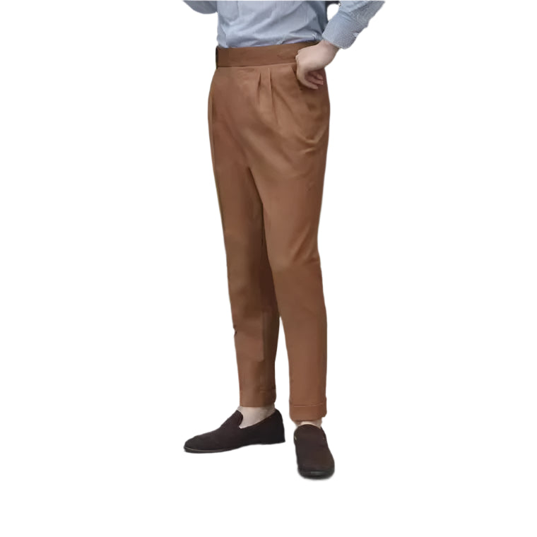 Paris Buckle Flanging Slim Suit Men's Pants