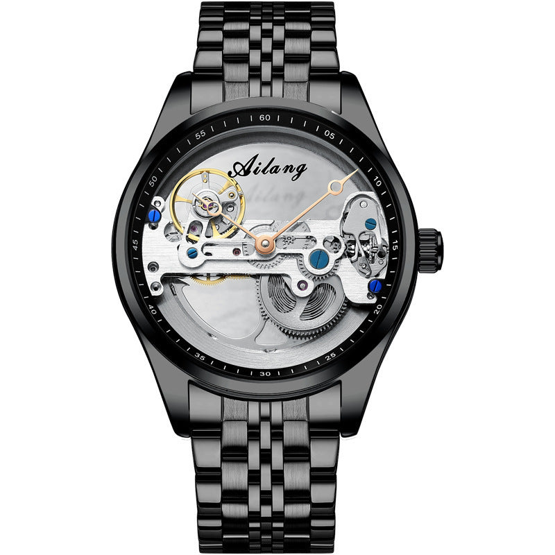 AILANG Hollow Transparent Automatic Mechanical Watch for Men Leather Strap Skeleton Men's Watch