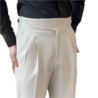Men's Versatile Italian Button Gorkha District High Waist Straight Drooping Pant