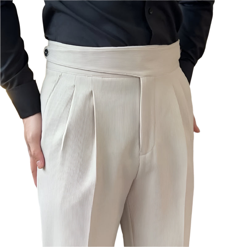 Men's Versatile Italian Button Gorkha District High Waist Straight Drooping Pant