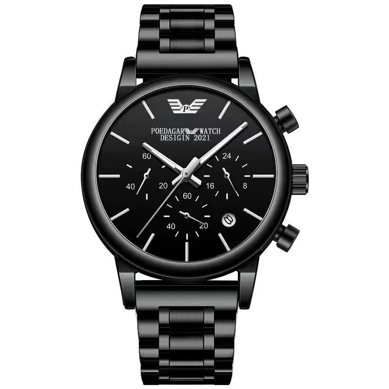 Orologio da uomo casual elegante, multifunzionale, automatico al quarzo, impermeabile, con cinturino in acciaio