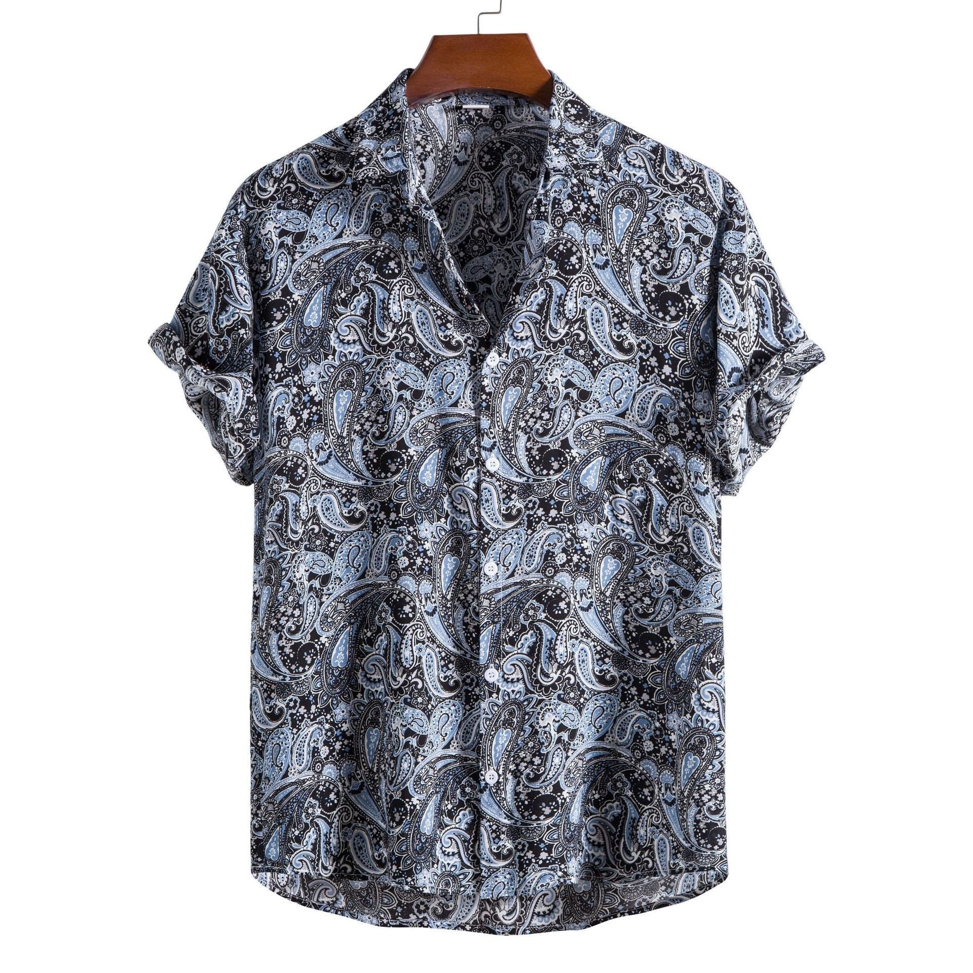 Men's Fashionable Casual Shirt Short Sleeve Striped Shirt Cotton Fabric Formal Shirts Digital Printing Men's Casual Shirt