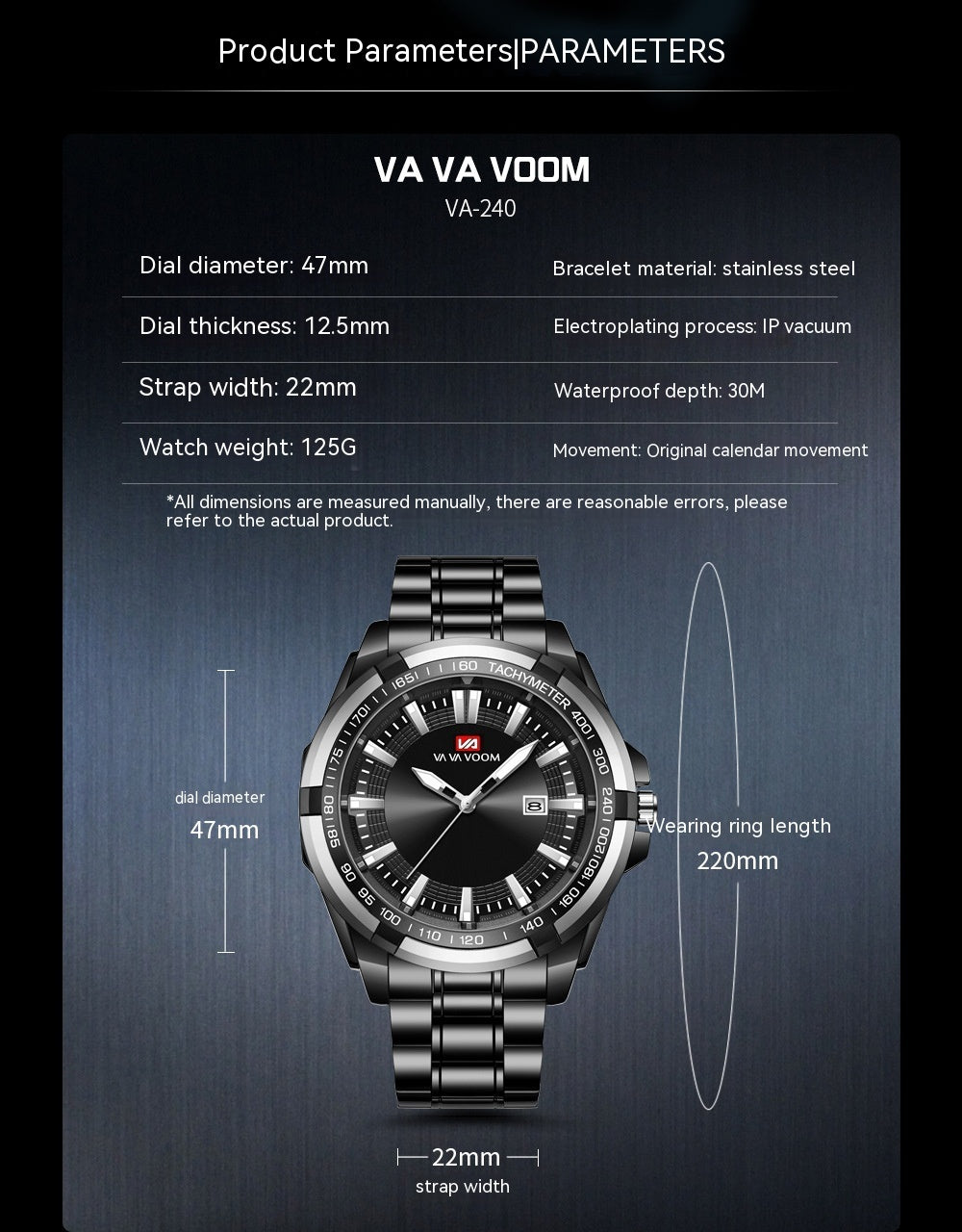 Men's Stainless Steel Watch Calendar Trend Business Sports Steel Belt Luminous Watch