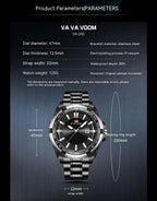 Men's Stainless Steel Watch Calendar Trend Business Sports Steel Belt Luminous Watch