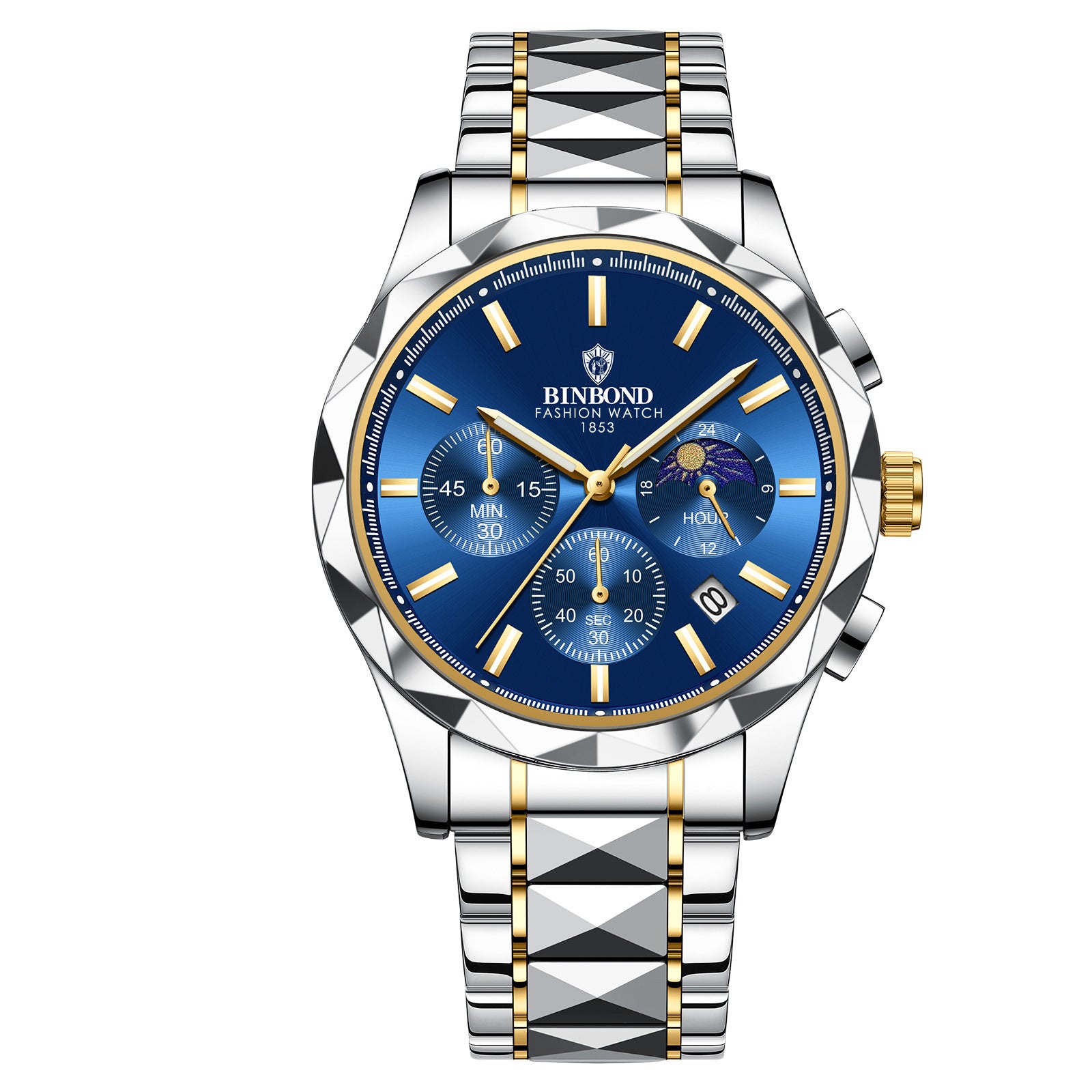 BINBOND Luxury Brand Men's Watch High Quality Waterproof Sport Chronograph Quartz Military Watch Men Clock Butterfly Clasp Men's Watch - Acquisti Online