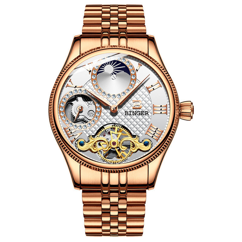 Men Business Casual Automatic Skeleton Steel Band Watch - Acquisti Online