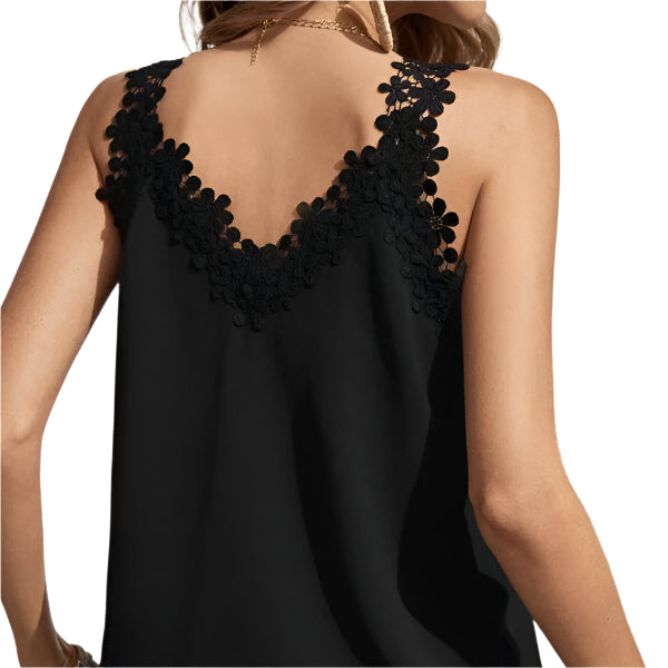 Effen, los en veelzijdig casual V-hals camisole vest voor dames met kantversiering 