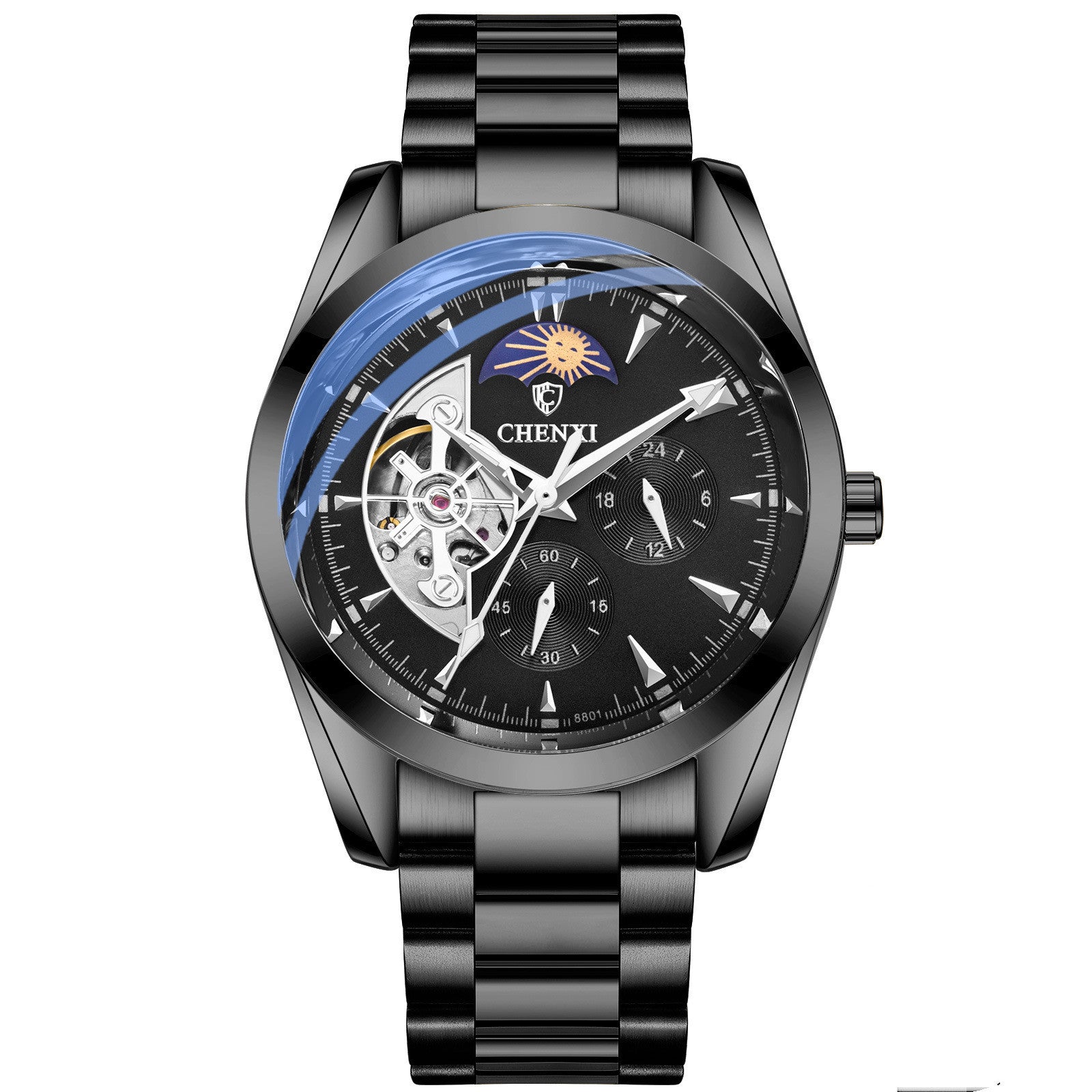 Orologio meccanico automatico da uomo impermeabile con sole, luna e stelle