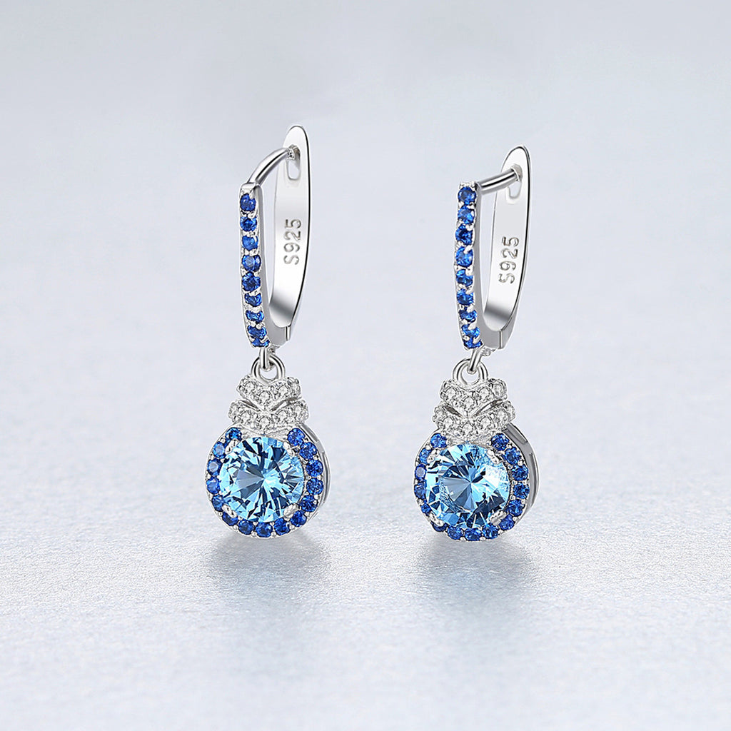 Sky Blue Earrings S925 Silver Ear Clip Colored Gems Women's