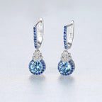 Sky Blue Earrings S925 Silver Ear Clip Colored Gems Women's