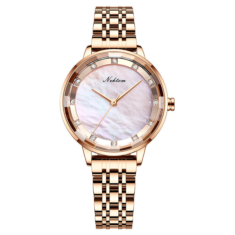 Nektom Modieus Dames Quartz Horloge Eenvoudig Strass Quartz Horloge Waterdicht Roestvrijstalen Dameshorloge